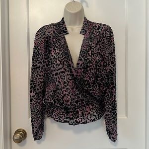 ZADIG & VOLTAIRE CHEETAH PRINT PURPLE & BLACK TOP BLOUSE